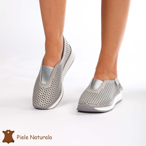 Pantofi Perforati Dama Piele naturală LF0098 GRI - Img 2