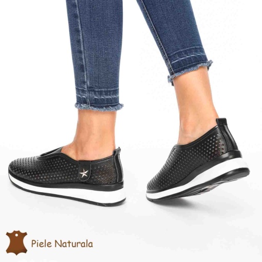 Pantofi Perforati Dama Piele naturală LF0098 NEGRU - Img 4