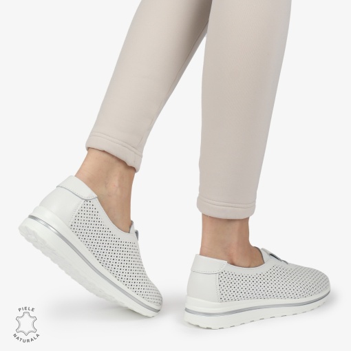 Pantofi Perforati Dama Piele naturală LF0104 ALB - Img 3
