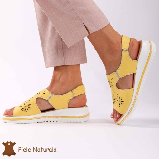 Sandale dama din Piele Naturala cu talpa Inalta LF0195 GALBEN - Img 3