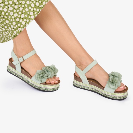 SANDALE Dama DIN TEXTIL CU MODEL DIN FLORI SI STRASURI LF1019 Culoare: VERDE - Img 2