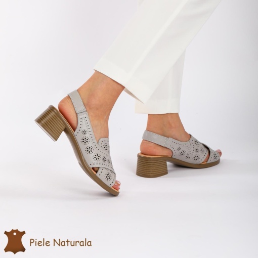 SANDALE Dama Piele Naturala CU barete incrucisate LF1441 Culoare: GRI - Img 3