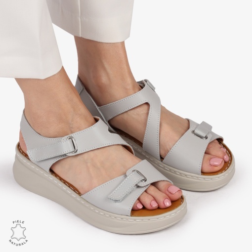 Sandale din piele naturală cu talpă ușoară pentru confort LF1401 GRI - Img 3