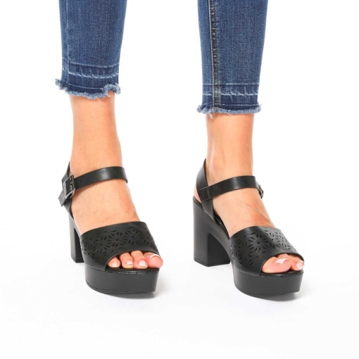 Sandale Elegante cu Toc din Piele Ecologica LF0215 NEGRU - Img 3