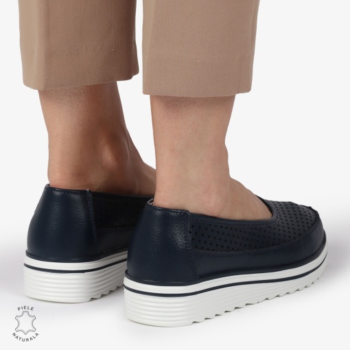 Balerini dama din Piele Naturala cu talpa groasa LF0172 BLEUMARIN - Img 2