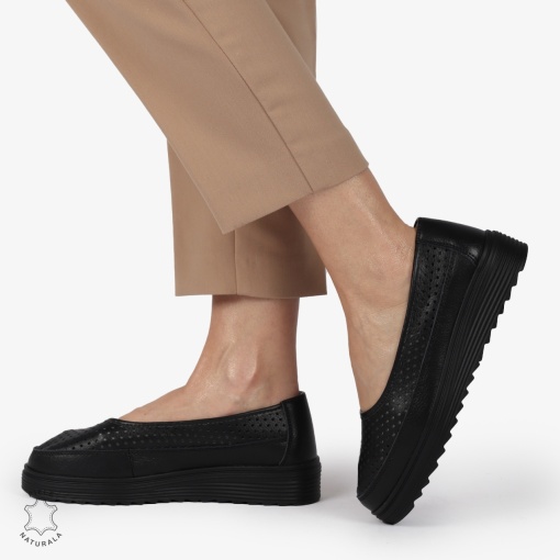 Balerini dama din Piele Naturala cu talpa groasa LF0172 NEGRU - Img 2