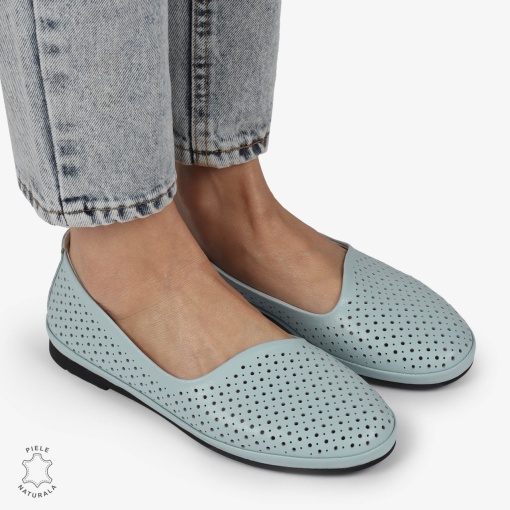 BALERINI dama din Piele naturala PERFORATA SLIP-ON LF1358 ALBASTRU - Img 2