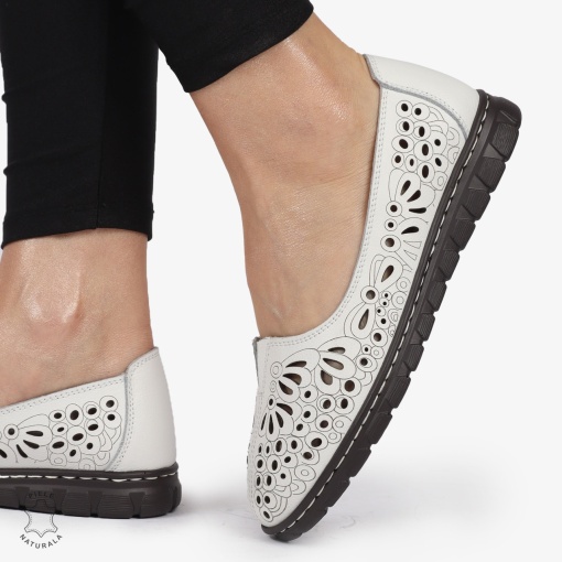 BALERINI dama din Piele naturala PERFORATA SLIP-ON LF1363 ALB - Img 2