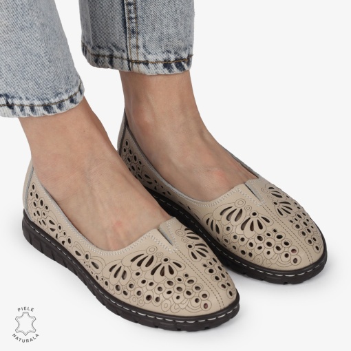 BALERINI dama din Piele naturala PERFORATA SLIP-ON LF1363 BEJ - Img 4