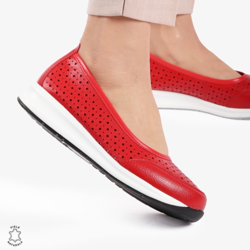 Balerini dama din Piele Naturala Slip-On LF0721 ROSU - Img 2
