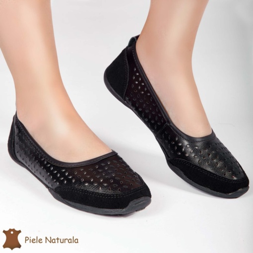 Balerini Negri din Piele Naturala cu talpa flexibila LF0168 - Img 2
