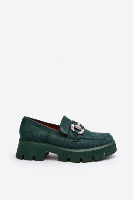Mocasini DAMA din PIELE ECOLOGICA INTOARSA CU PIETRE STRALUCITOARE LF0974 CULOARE: Verde - Img 3