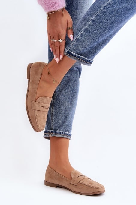Mocasini DAMA din PIELE ECOLOGICA INTOARSA LF0977 CULOARE: BEJ - Img 2