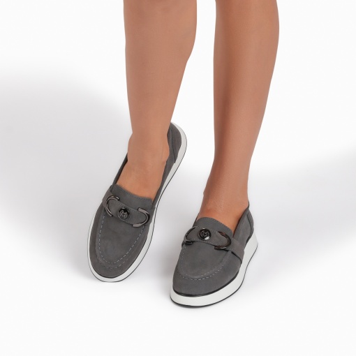 Mocasini dama din Piele Naturala Intoarsa LF0840 GREY - Img 2