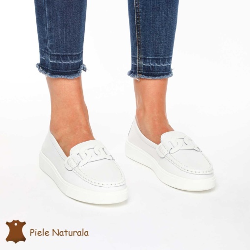 Mocasini Dama Piele Naturala cu talpa plata LF0206 ALB - Img 4