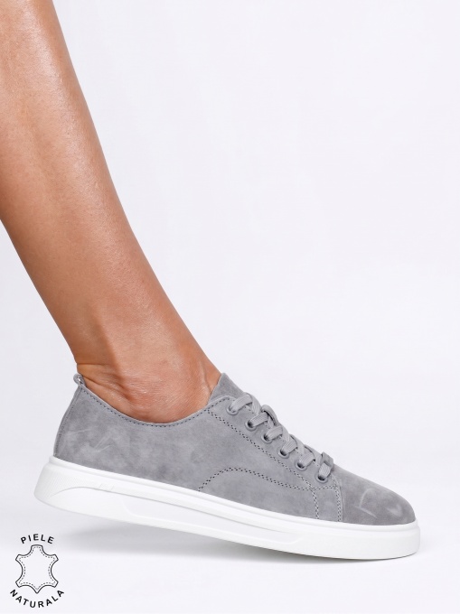 Pantofi casual dama din piele naturală cu accesoriu decorativ LF1821 Gri - Img 2