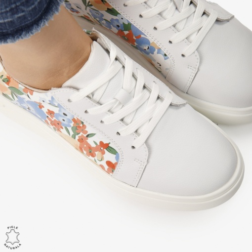 Pantofi Casual DAMA din PIELE Naturala cu imprimeu floral LF0949 CULOARE: Alb - Img 2