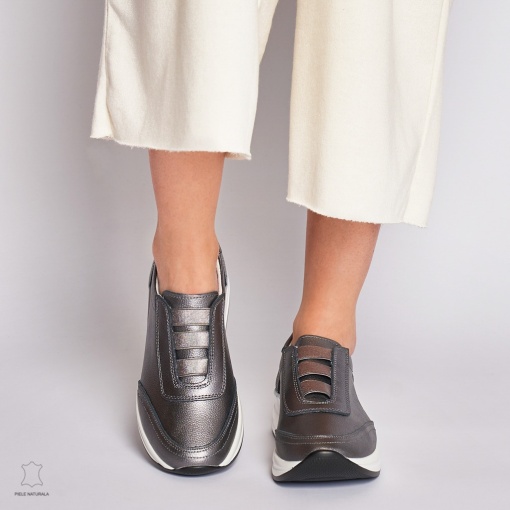Pantofi Casual dama din Piele naturala CU INCHIDERE ELASTIC LF1233 PEWTER - Img 3