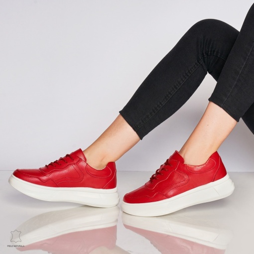 Pantofi Casual dama din Piele naturala cu talpa plata LF0042 ROSU - Img 3