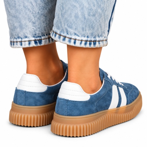 Pantofi Casual DAMA din Piele Naturala intoarsa, Model Retro LF1531ALBASTRU - Img 3