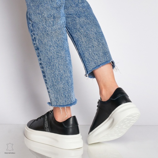 Pantofi Casual dama din Piele naturala LF0047 Negru - Img 2