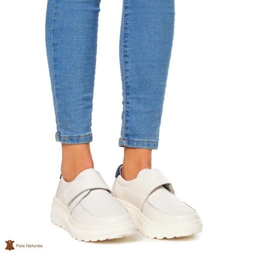 Pantofi Casual dama din Piele Naturala LF0858 ALB - Img 2