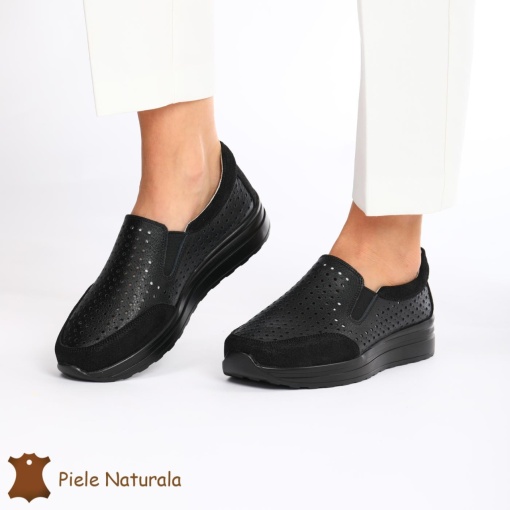 Pantofi Casual dama din Piele naturala LF0860 NEGRU - Img 3