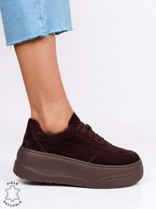 Pantofi casual damă din piele naturală, model sport LF1822 CAFENIU - Img 2