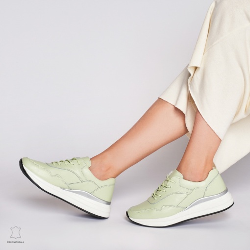 Pantofi Casual dama din Piele naturala Multicolor LF1234 VERDE - Img 4