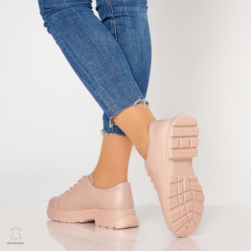 Pantofi casual de dama din piele naturala cu talpa aderenta LF0010 Roz - Img 3