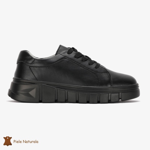 Pantofi Casual de dama din Piele naturala cu talpa groasa LF0491 NEGRU - Img 2
