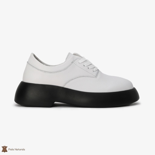 Pantofi Casual de dama din Piele naturala cu talpa groasa LF0524 Alb - Img 3