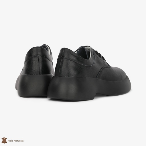 Pantofi Casual de dama din Piele naturala cu talpa groasa LF0524 Negru - Img 3