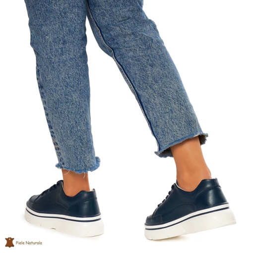 Pantofi Casual de dama din Piele naturala cu talpa groasa LF1319NAVY - Img 3