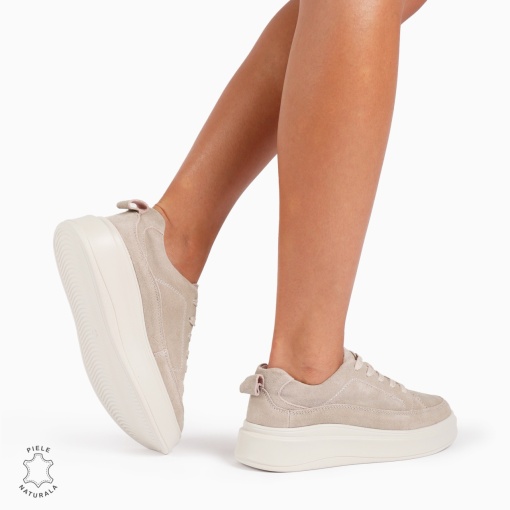 Pantofi Casual de dama din Piele Naturala INTOARSA CU TALPA INALTA LF1210 BEJ - Img 4