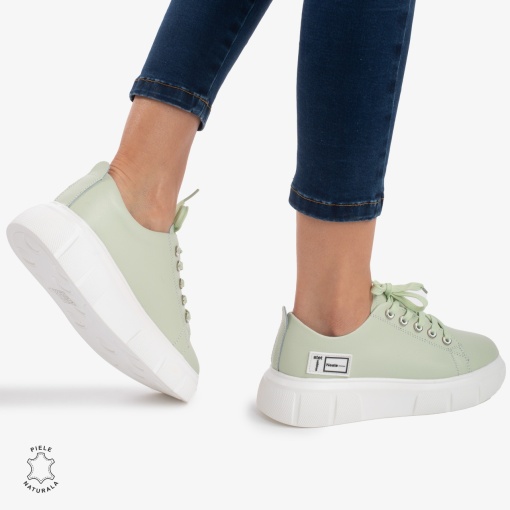 Pantofi Casual de dama din Piele naturala LF0527 Verde - Img 3