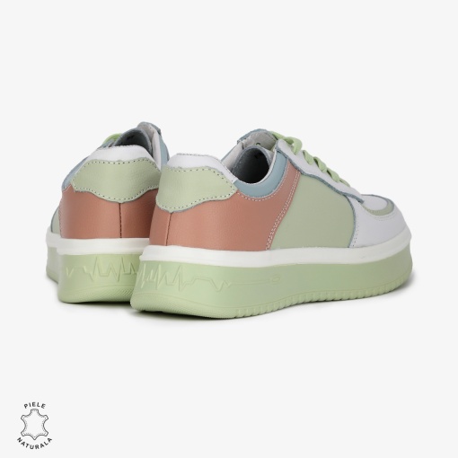 Pantofi Casual de dama din Piele naturala Multicolor cu design special LF0519 ALB CU VERDE - Img 3