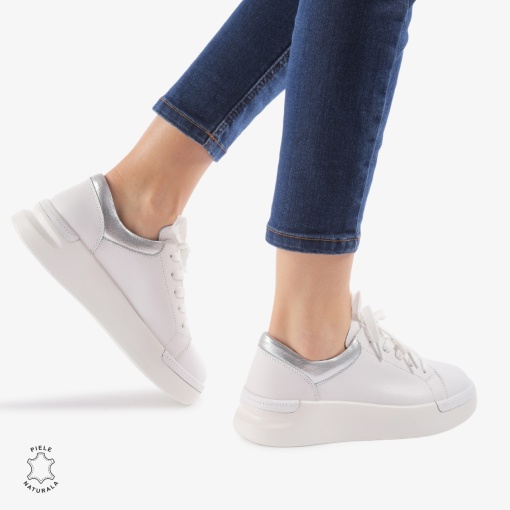 Pantofi Casual de dama din Piele naturala Trendy LF0525 ALB - Img 3