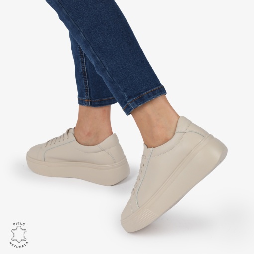 Pantofi CASUAL PIELE NATURALA cu detaliu lateral LF1273 Bej - Img 4