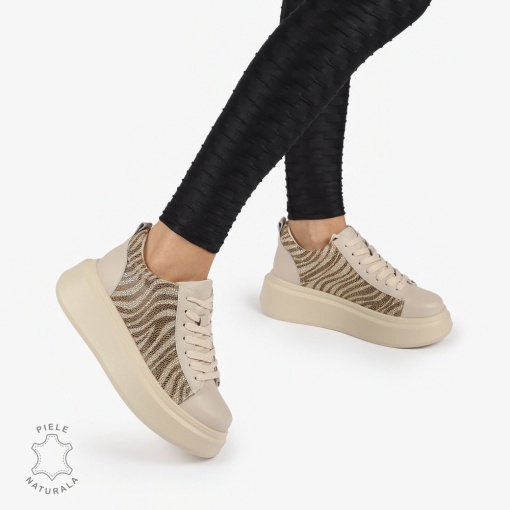 Pantofi casual piele naturala cu Imprimeu Leopard LF1305 BEJ - Img 2