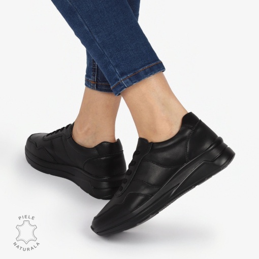 PANTOFI CASUAL Piele Naturala CU INCHIDERE SIRET SI MODEL PE TALPA LF1303 NEGRU - Img 2