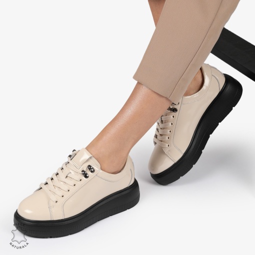 Pantofi CASUAL PIELE NATURALA LACUITA LF1294 BEJ - Img 3