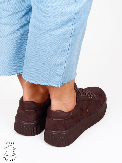 Pantofi casual sport din piele naturală întoarsă LF1811 CAFENIU - Img 3
