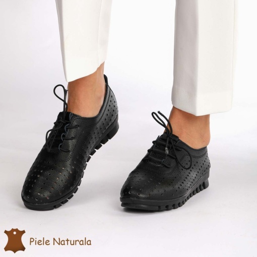 Pantofi Perforati dama din Piele Naturala cu mici perforatii LF0188 NEGRU - Img 4