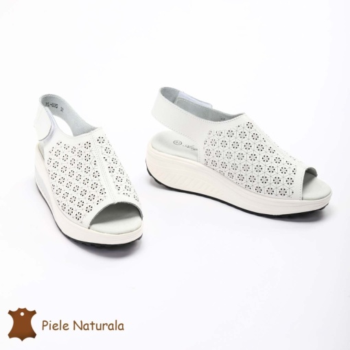 Pantofi Perforati dama din Piele Naturala cu talpa inalta LF0187 ALB - Img 3