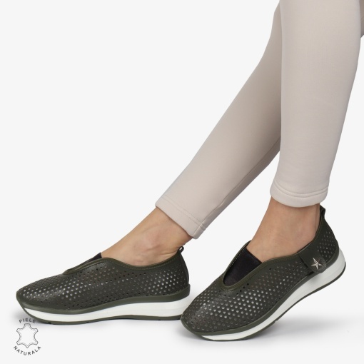Pantofi Perforati Dama Piele naturală LF0098 VERDE INCHIS - Img 4