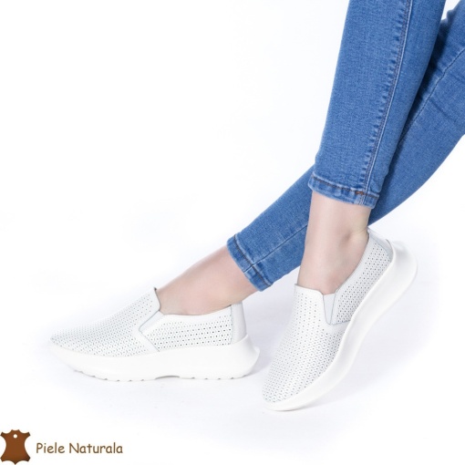 Pantofi Perforati Dama Piele naturală LF0100 ALB - Img 2