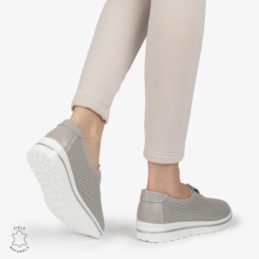 Pantofi Perforati Dama Piele naturală LF0104 GRI - Img 2