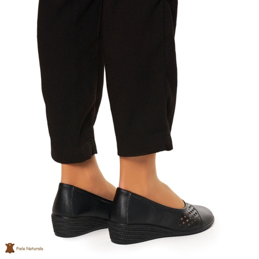 Pantofi Perforati Dama Piele Naturala Slip-on LF0077 NEGRU - Img 4