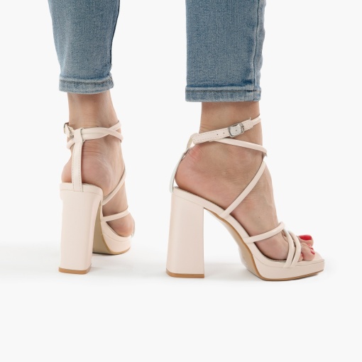 SANDALE ELEGANTE DIN PIELE ECOLOGICA CU MODEL SI TOC GROS LF0734 BEJ - Img 2
